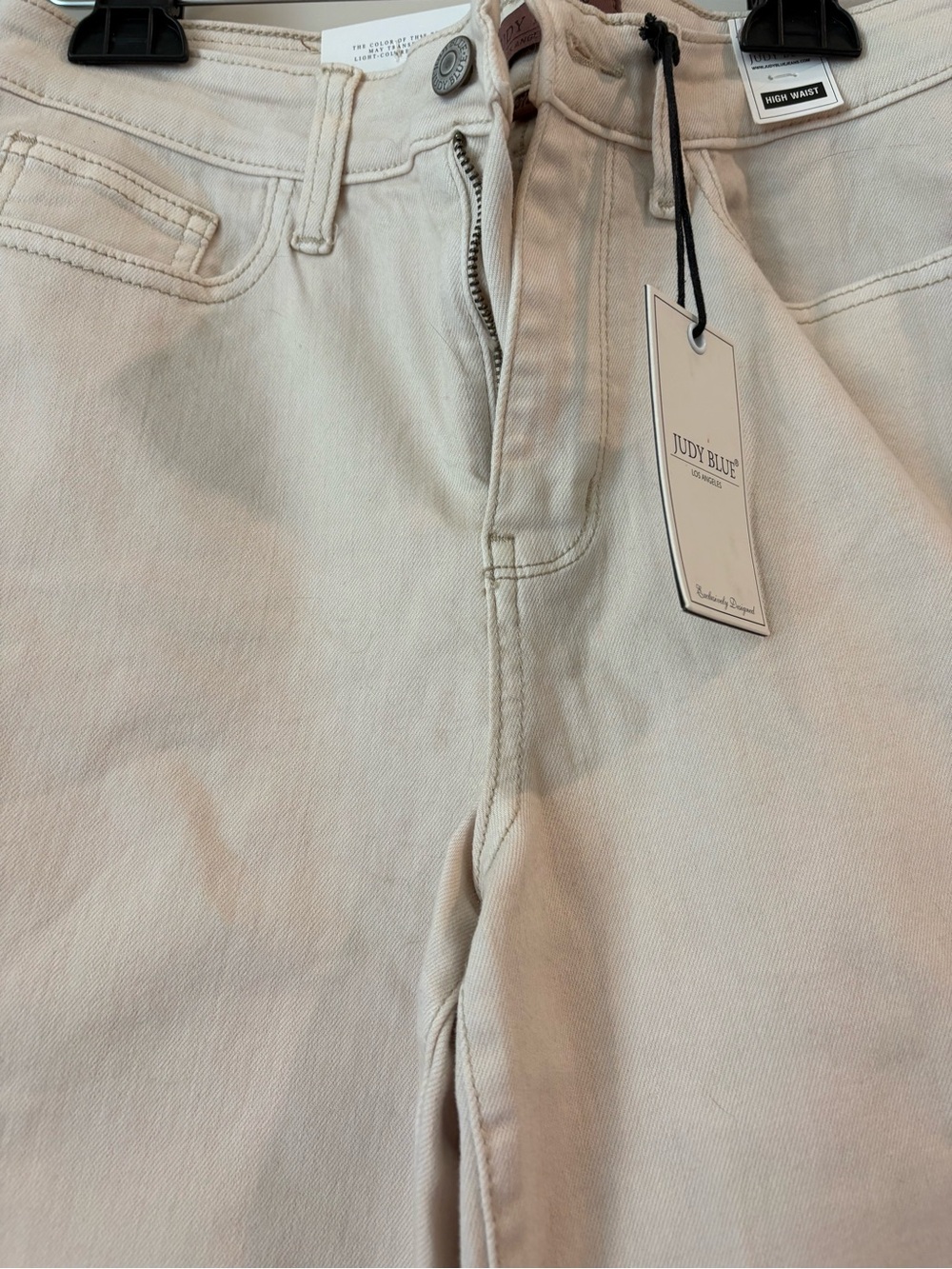 Judy Blue Cream Straight Fit Jeans with Frayed Hem - Picture 3 of 5
